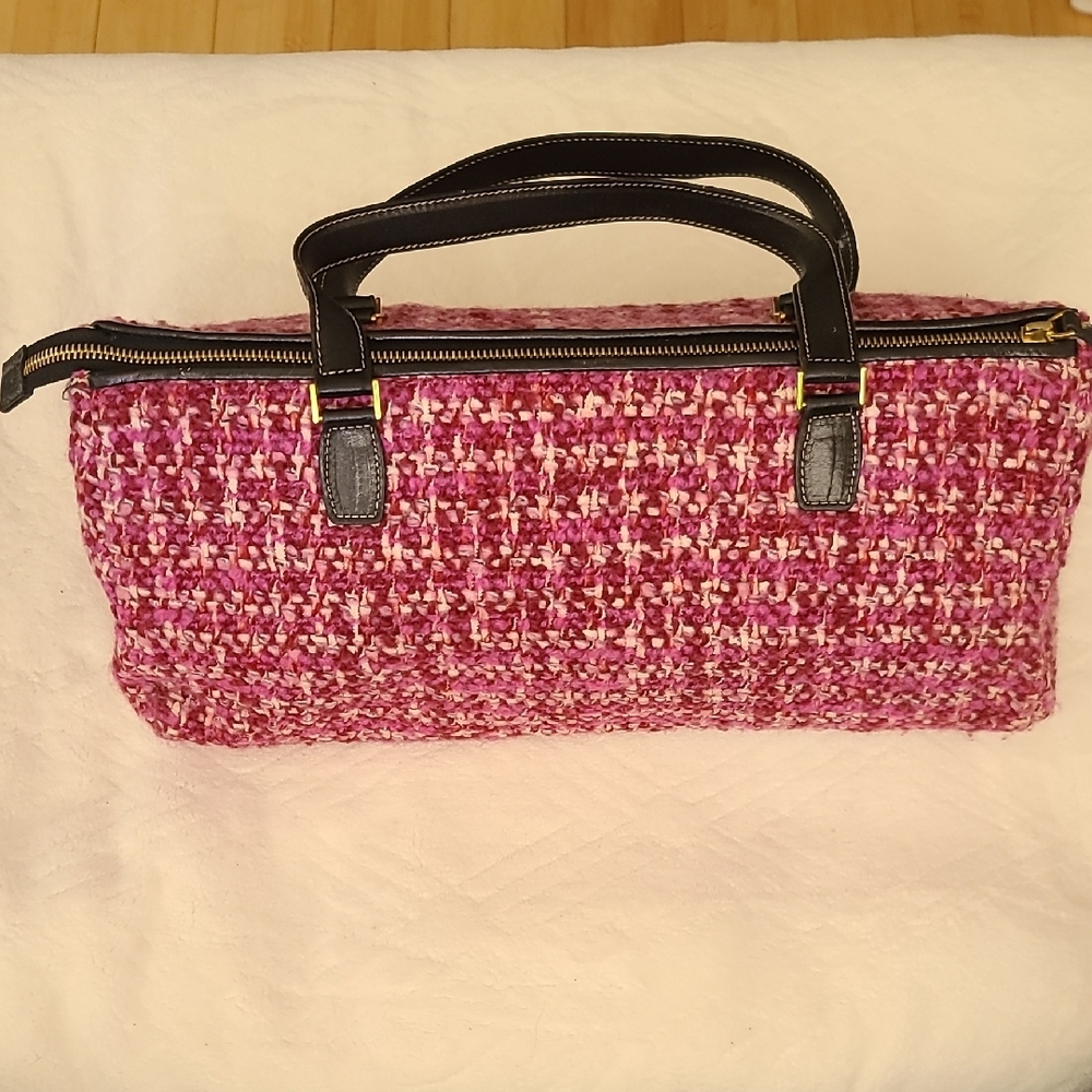 Kate Spade Pink Tweed Tote with Black Handles